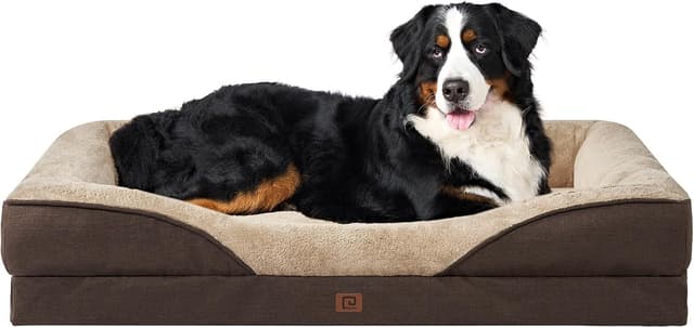 Detalle de EHEYCIGA Memory Foam Dog Bed XXXL (Orthopedic Sofa) with Removable Waterproof Cover – Brown