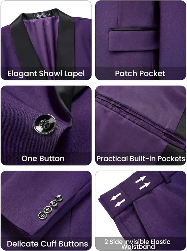 Thumbnail 4 de WULFUL 3 Piece Slim Fit Tuxedo Set 1 Button 🕴