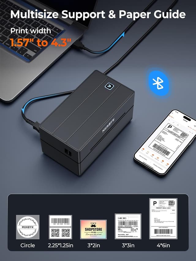 Detalle 2 de MUNBYN 130B Bluetooth Thermal Label Printer 4x6
