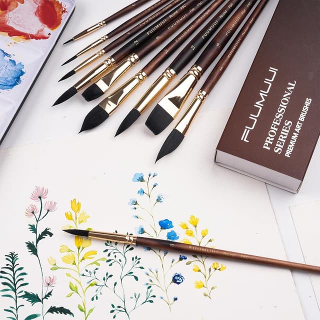 Detalle de Fuumuui 10-piece synthetic squirrel-hair watercolour brush set (multiple shapes)