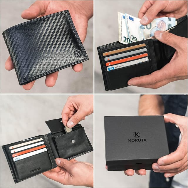 Thumbnail 6 de KORUTA Geldbörse Herren Leder Carbon RFID Portemonnaie