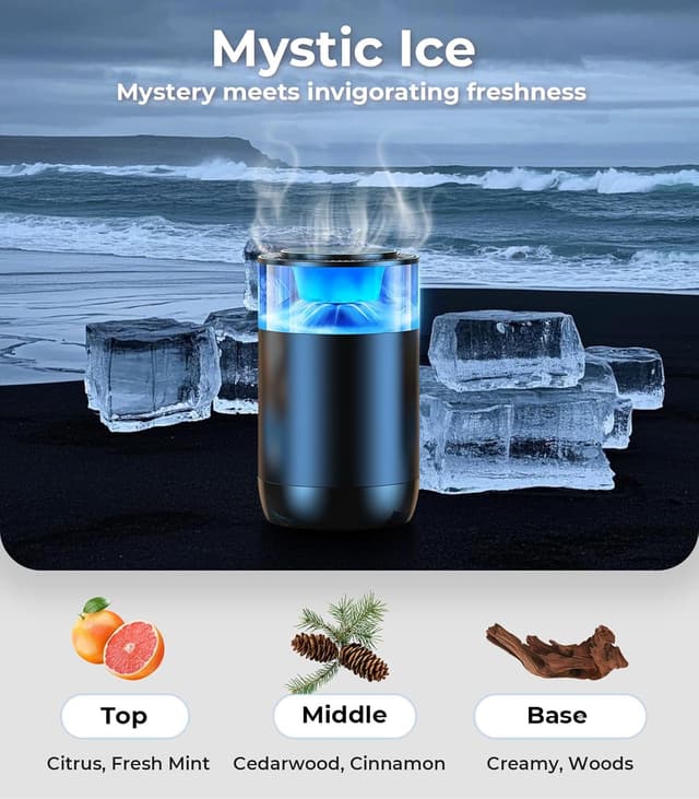Detalle de Hitolza Smart Car Air Freshener Diffuser (Mystic Ice) with Ambient Light & Auto On/Off