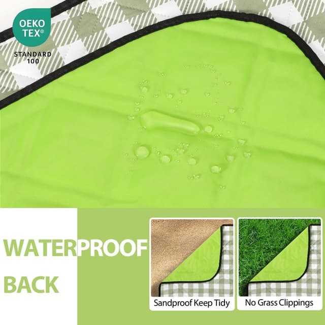 Detalle de ZAZE Extra Large Picnic Outdoor Blanket (80''x80'') Waterproof Gingham Foldable Mat