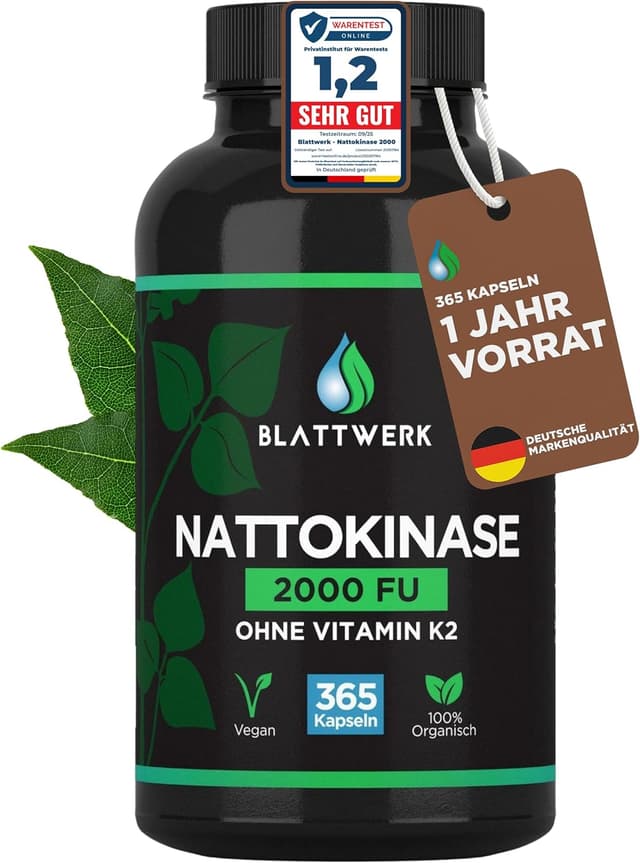 Detalle de BLATTWERK Nattokinase 2000 FU – 365 Kapseln mit 100 mg (Jahresvorrat, vegan)