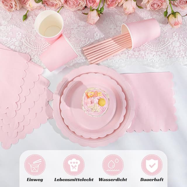 Thumbnail 2 de NatNarr 125 Stück Rosa Pappteller Set 23/18 cm