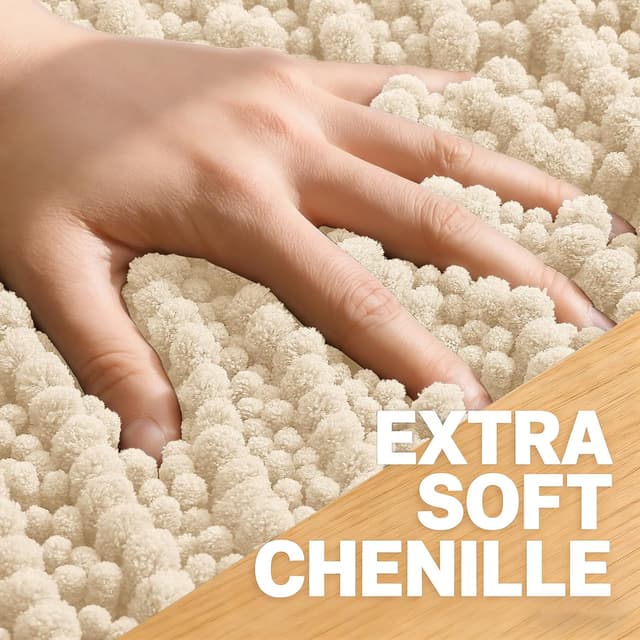 Detalle de OLANLY Long Bathroom Rugs Runner (47x20) Chenille Bath Mat in Beige