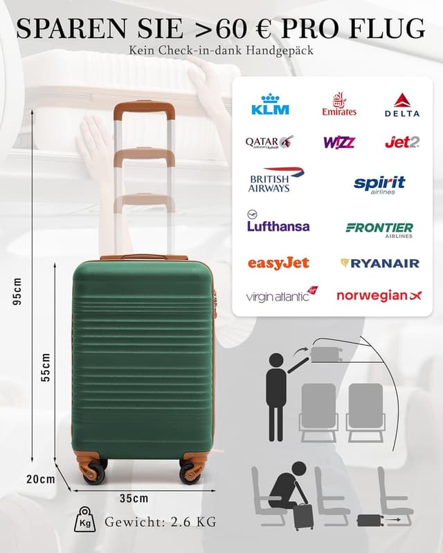 Detalle 2 de COOLIFE Handgepäck 55x35x20 für Ryanair