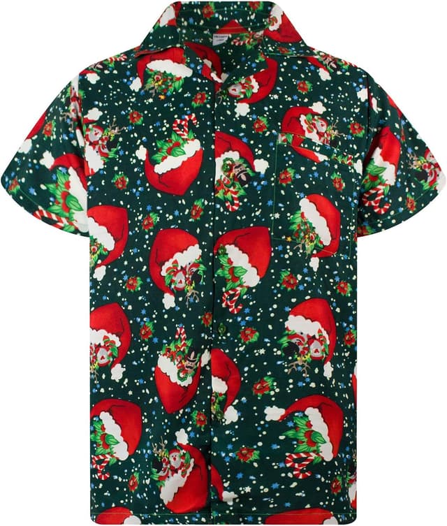 Detalle 2 de Men’s Ugly-Christmas-Shirt Funky Short-Sleeve Button-Up with Ginger-Bread Print