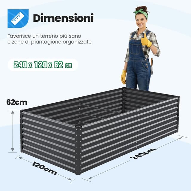 Detalle de Quictent Orto RiAlzato in metallo zincato con gabbie per pomodori incluse, 240x120x62 cm