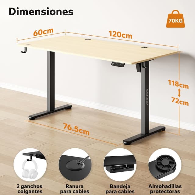 Detalle 2 de sense7 NOJO Escritorio regulable eléctrico 120x60