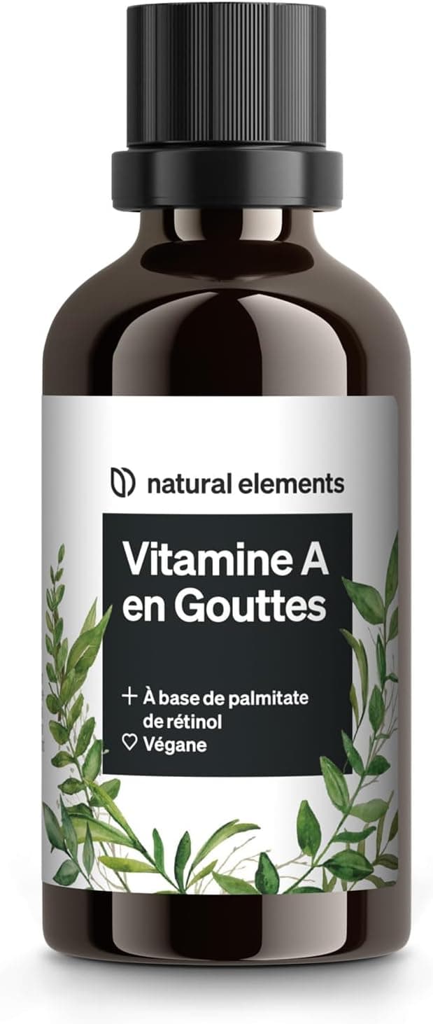 Detalle de Vitamine A en gouttes 50 ml (1700 gouttes) au palmitate de rétinol – dissoute dans l’huile de coco MCT, végane