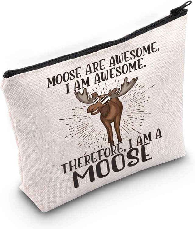 Detalle de LEVLO Moose Cosmetic Makeup Bag (Zipper Pouch) in Cotton Canvas Lona