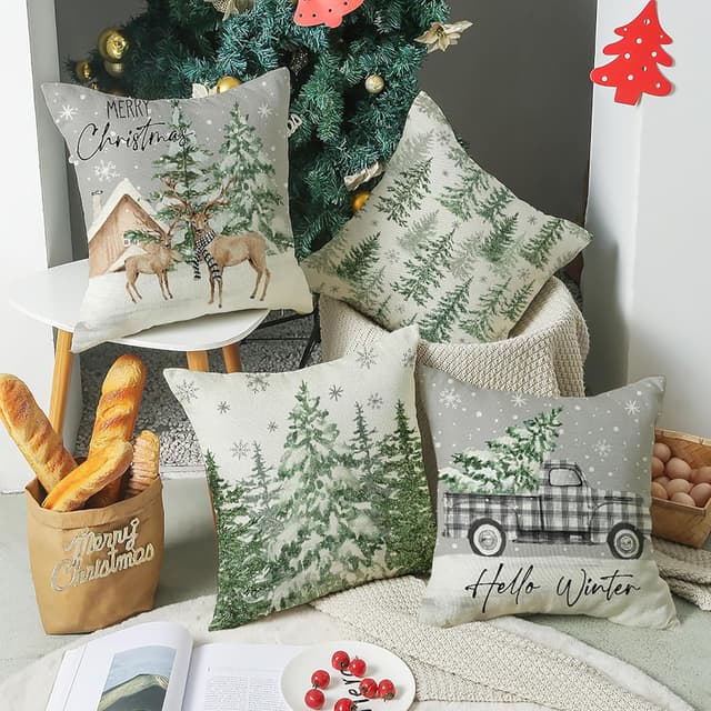 Thumbnail 6 de Ni-JASW Christmas Pillow Covers, 18x18 inch, Set of 4 ⚡