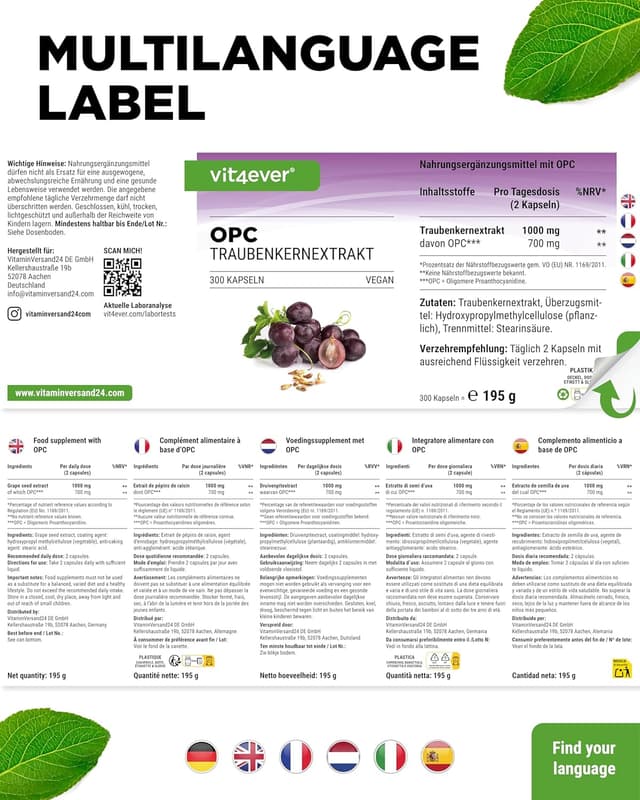 Detalle 2 de OPC Traubenkernextrakt – Hochdosiert 1000 mg pro Kapsel