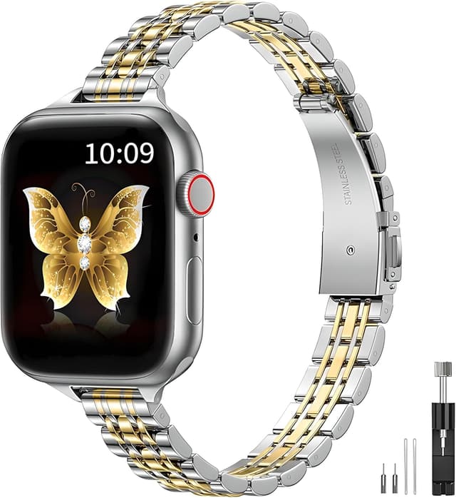 Detalle de Originale cinturino sottile in metallo per Apple Watch 38/40/41/44/45/46/49 mm in acciaio inossidabile