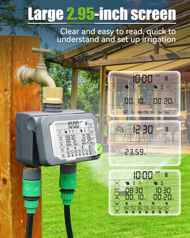 Detalle de RAINPOINT Centralina irrigazione con 2 uscite, timer con ritardo pioggia, IP54 e LCD grande (ingresso/uscita in ottone)