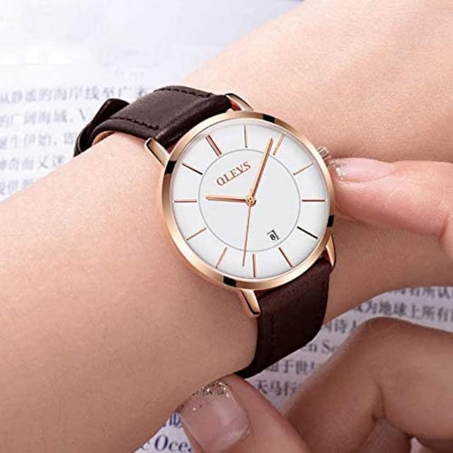 Detalle de OLEVS Ladies Quartz Watch – Minimalist ultra-thin design, leather strap, 30M waterproof & date