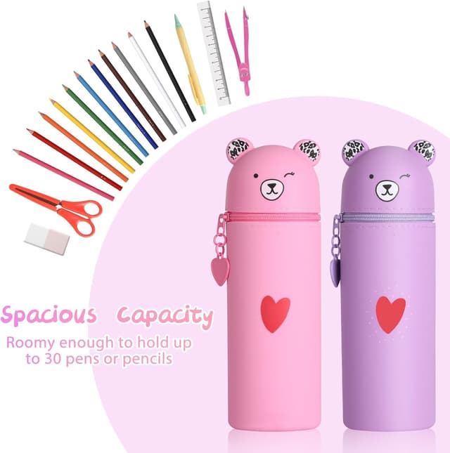 Detalle 2 de AILUYA 2-teiliges Silikon-Federmäppchen (Bär, 2-in-1) – 19,5 x 5,5 cm