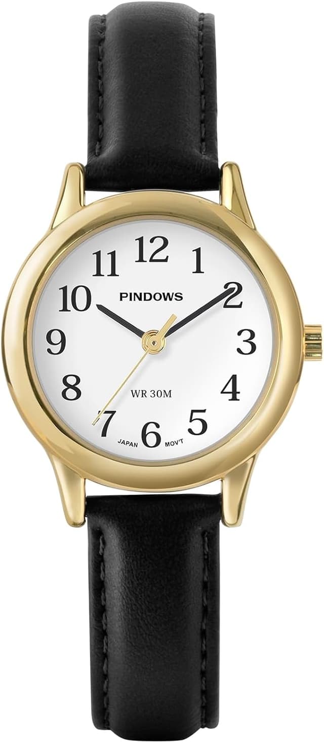 Detalle 2 de PINDOWS Minimalistische Damenuhr Gold mit Lederband