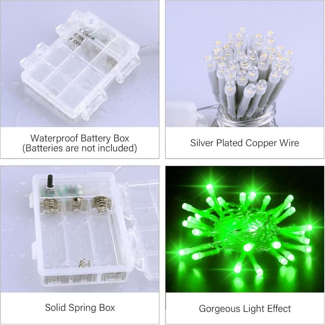 Thumbnail 6 de Dalugo Green Fairy Lights (3m, 30 green LEDs) with 6h timer, battery powered & IP65 waterproof