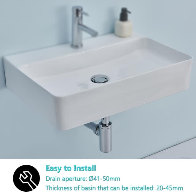 Detalle 2 de Ulytid sifone lavabo bagno con piletta universale antiodore e altezza regolabile (cromato) con apertura di pulizia