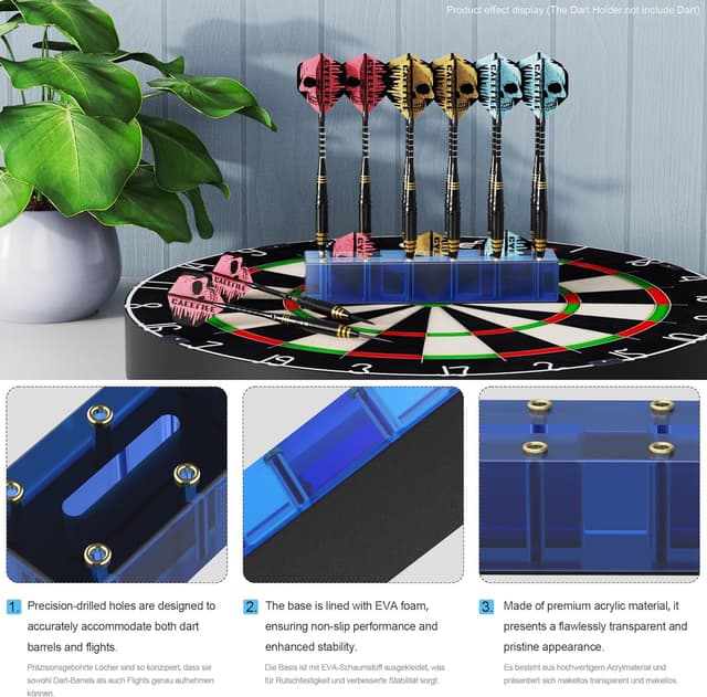 Detalle de CyeeLife présentoir de fléchettes en acrylique transparent – support pour 12 fléchettes (bleu)