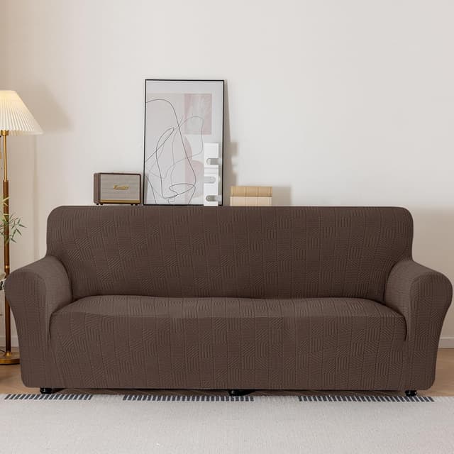 Detalle de Ystyle copridivano 4 posti con braccioli elasticizzato antigraffio, antimacchia e antiscivolo (231–279 cm), caffè chiaro