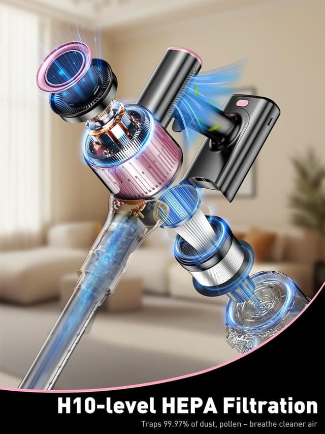 Detalle 2 de SUXIANGVAC Cordless Vacuum Cleaner (45Pa suction, 500W motor, up to 45 minutes) in Pink