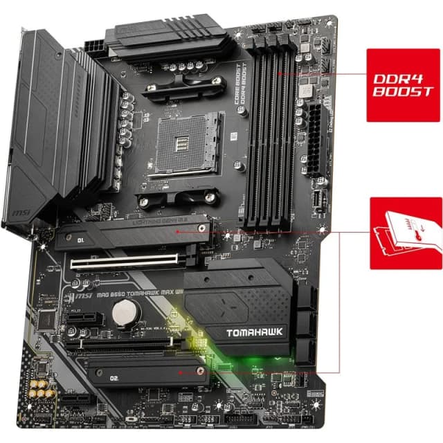 Detalle de MSI MAG B550 TOMAHAWK MAX placa base 2,5G LAN