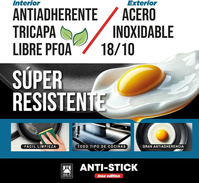 Thumbnail 4 de BRA Antistick Inox Set 3 sartenes 18/22/26 cm
