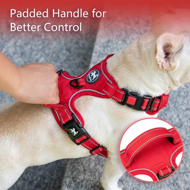 Detalle de PoyPet No Pull Dog Harness with Reflective Straps and Padded Control Handle (Red trim, S)