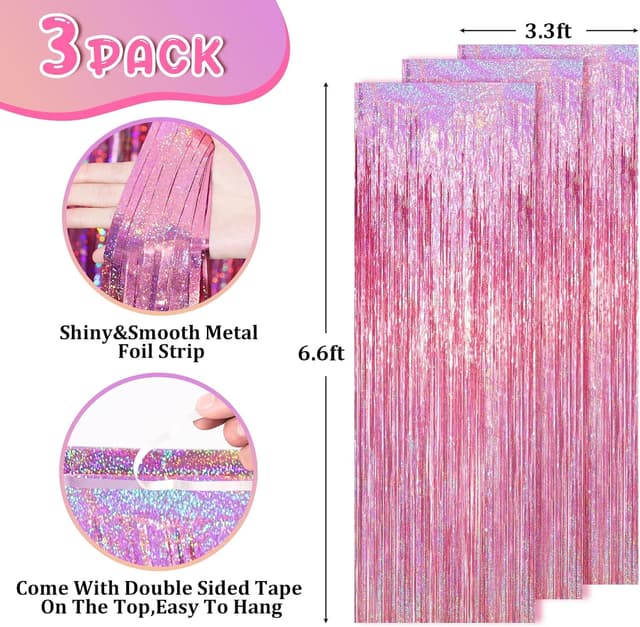 Thumbnail 2 de Voircoloria Laser Pink Tinsel Curtains 3.3ft