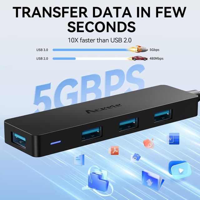 Detalle de Aceele USB 3.0 / USB‑C Hub mit 120‑cm-Kabel und 4× USB 3.0 Ports