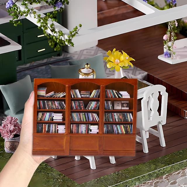 Detalle de DIYDEC Mini Bookshelf with 240 Mini Books + Sofa Desk Plant Ornament