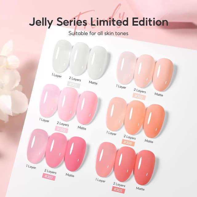 Detalle 2 de PEACECOLOR Vernis semi permanent 6 couleurs rose laiteux (transparent) à effet gelatina, UV/LED, 10 ml