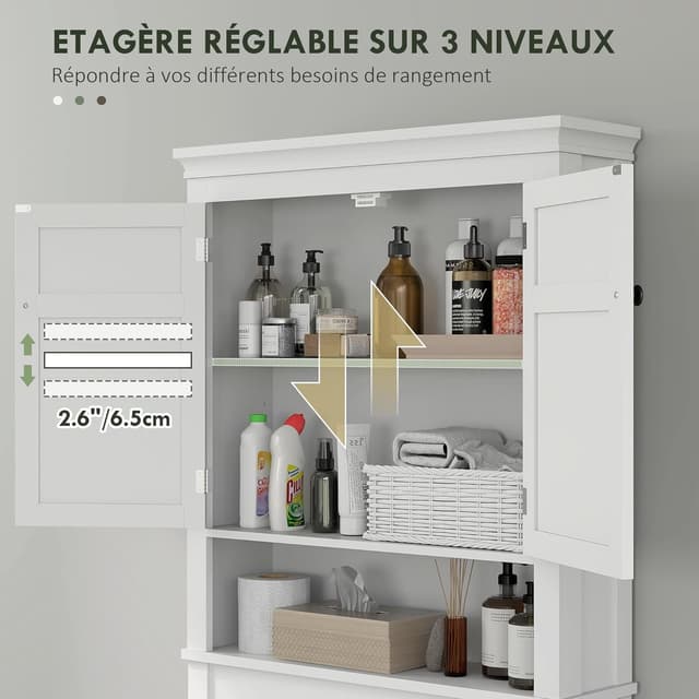 Thumbnail 5 de HOMCOM Meuble WC dessus de toilette Blanc 70x20x175 cm