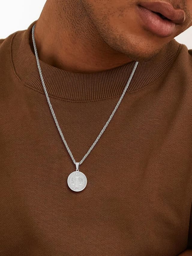 Detalle 2 de U7 Collana Medaglia San Benedetto in Acciaio 50+5 cm