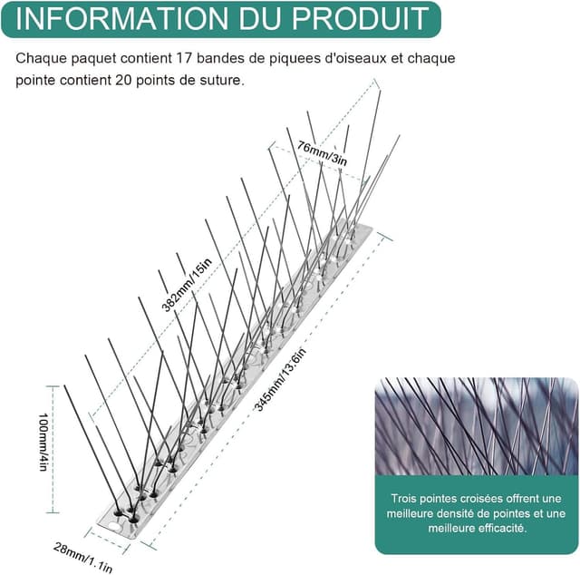 Thumbnail 4 de OFFO Pic Anti Pigeon 5,8m acier inoxydable