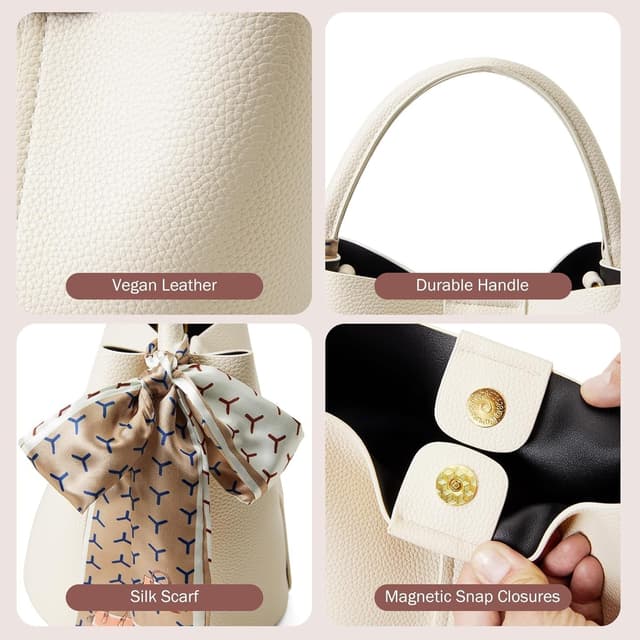 Detalle de VMEECARL Damen-Handtasche klein als Bucket-Umhängetasche (veganes Leder) mit abnehmbarem, verstellbarem Schultergurt