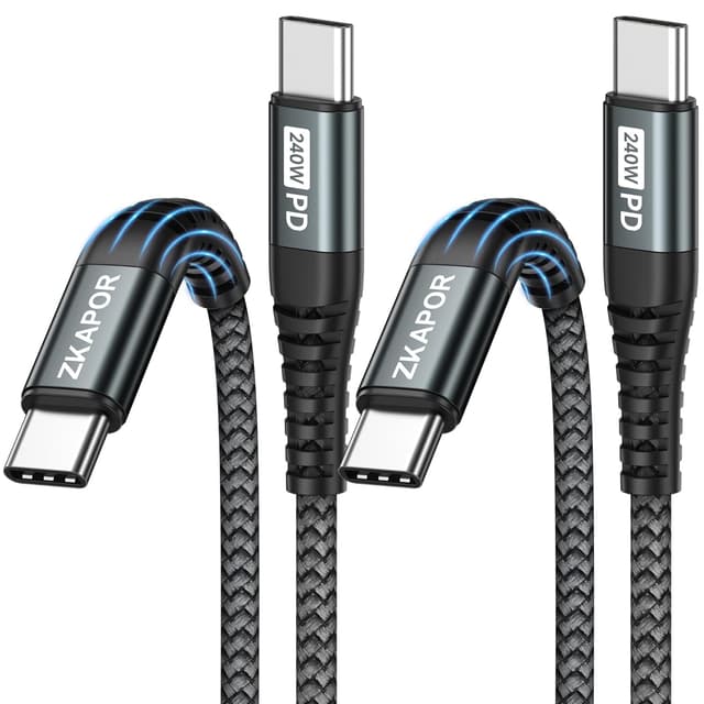 Detalle de Câble USB‑C vers USB‑C ZKAPOR (2 m, lot de 2) 240 W, PD 3.1 pour charge rapide