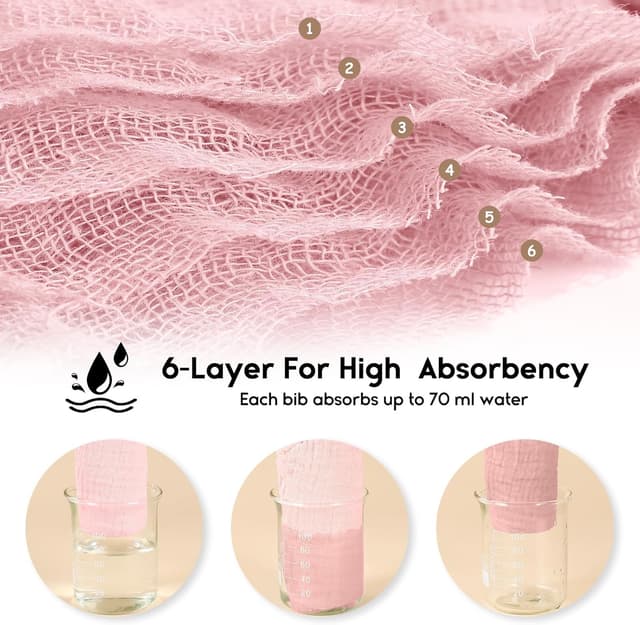 Detalle 2 de Yoofoss Muslin Baby Bibs (10 Pack) – 100% Cotton Dribble Bandana for Teething, Adjustable Snaps