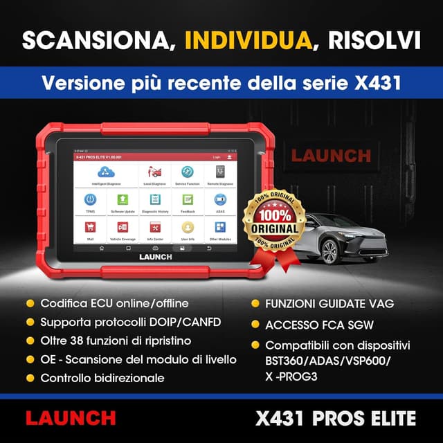Detalle de LAUNCH X431 PROS ELITE Scanner Diagnostico OBD2 bidirezionale con 45+ servizi e codifica ECU