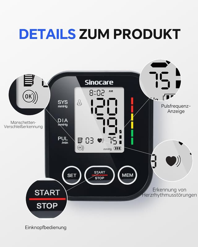 Thumbnail 6 de Sinocare Blutdruckmessgerät Oberarm 22-42 cm 🩺