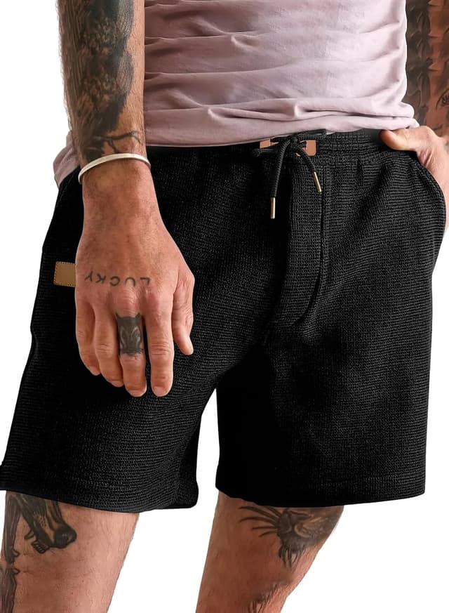 Detalle de JMIERR Men’s Casual Waffle Knit Shorts (5" or 7") with Elastic Drawstring Waist & Pockets