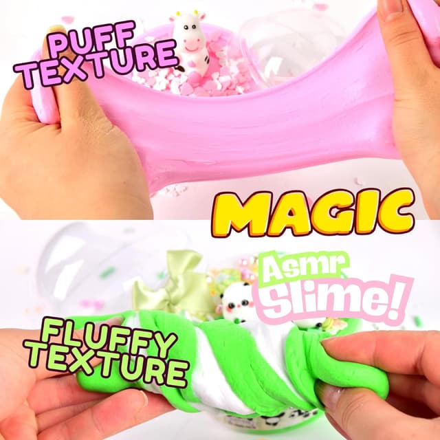 Detalle de ToysButty 2er Set Fluffy Slime „Water Slime“ mit Erdbeerkuh-Thema – duftender, nicht klebriger Schleim für Kinder