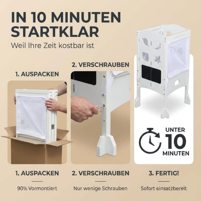 Detalle de BabybeFun Lernturm ab 1 Jahr (klappbar) mit 360° Sicherheitsnetz & Anti-Kipp-Schutz