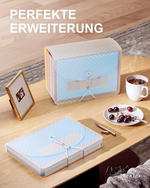 Detalle de ThinkTex 26-Fächer Dokumentenmappe A4 (Akkordeon erweiterbar) – Regenbogen, blau