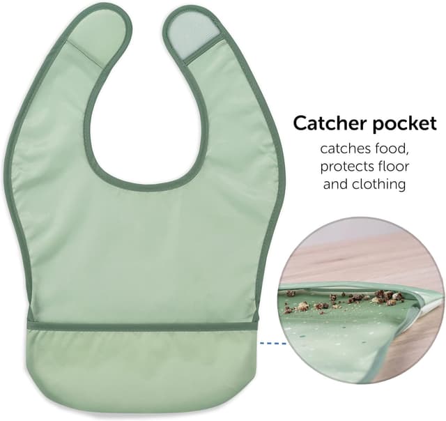Detalle de MiaMia Baby Bibs waterproof weaning bibs with food catch (5 pack), Oeko Tex Standard 100 certified