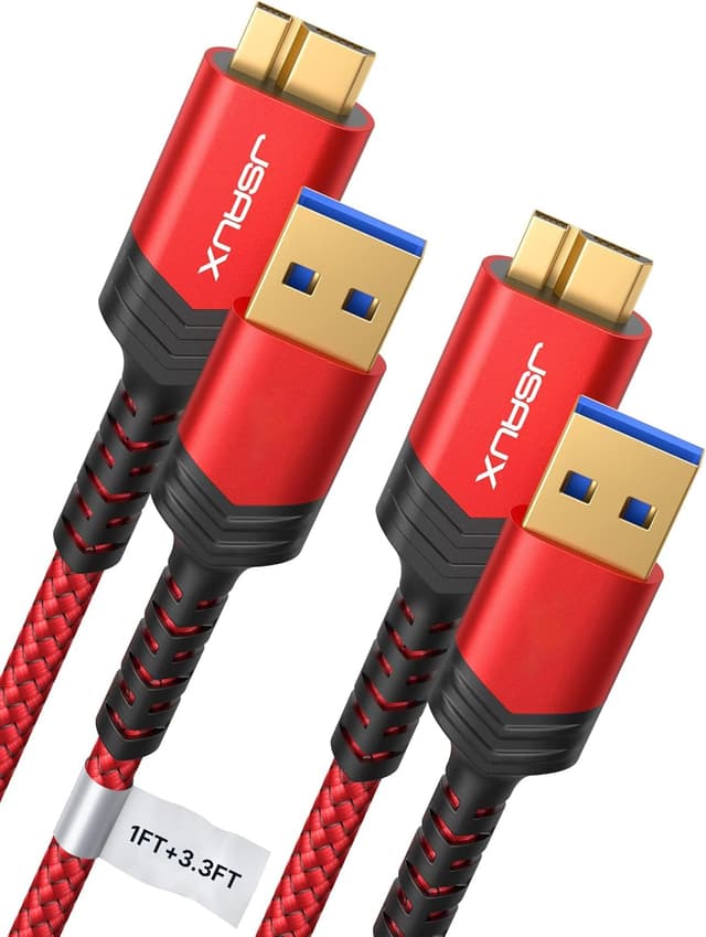 Detalle de JSAUX USB 3.0 to Micro B Hard Drive Cable (2-pack, 0.3m + 1m) for external drives and mobile backups