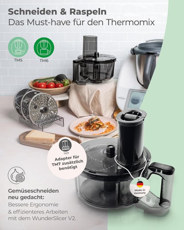 Detalle de Wundermix WunderSlicer® V2 Gemüseschneider für Thermomix TM6 & TM5 – Gemüse & Obst schneiden und raspeln